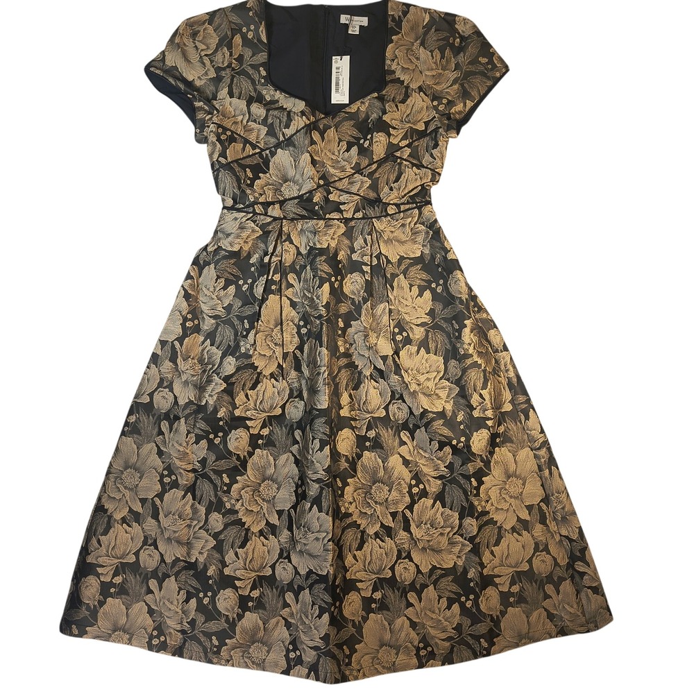 Wallis‎ Metallic Shimmer Floral Jacquard Midi Dress Fit Flare Wedding Guest NWT